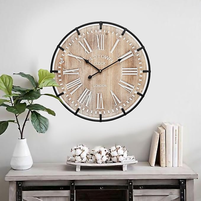 EMAX HOME 20 Inch Large Farmhouse Wall Clock, Rustic Antique Wood - Image 6