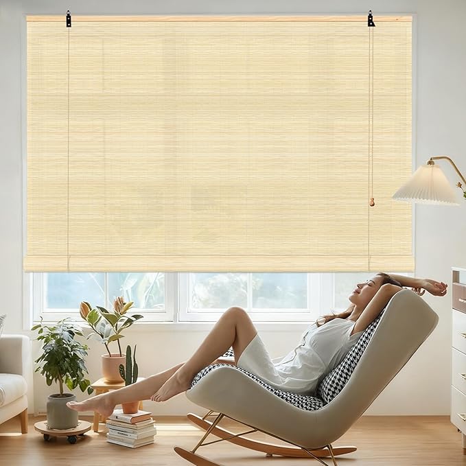 Bamboo Roll Up Shades for Windows 32Wx72L, Light Filtering Hanging Window Blinds - Image 2