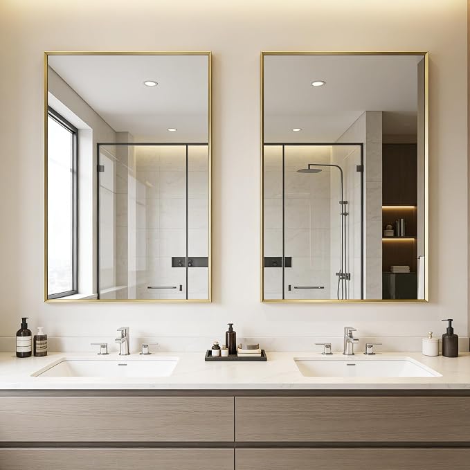 Bathroom Mirror for Wall, 36x24 Inch Metal Framed Mirror, Brushed Gold - Image 4