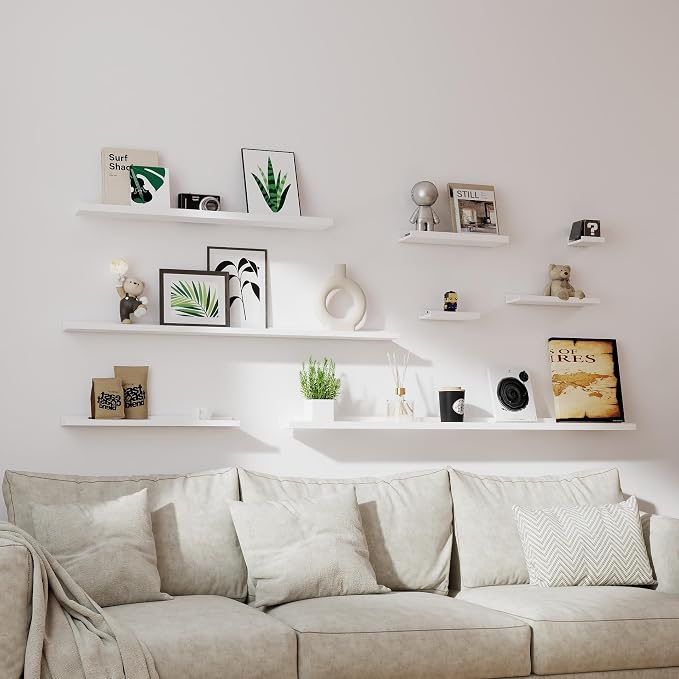 White Floating Shelves for Wall Decor, Long Wall Mounted Storage Shelf for - Image 6