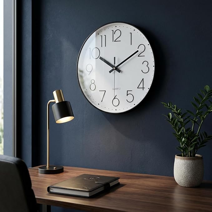 jomparis Black Wall Clock 13 1/2 Inches Silent Non Ticking Battery Operated - Image 2