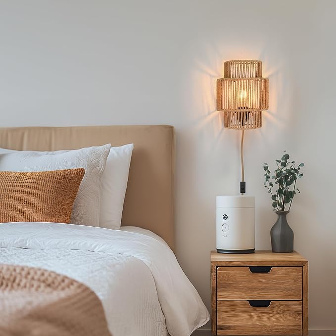 Plug-in Wall Sconces Set of 2, Handwoven Bohemian Wall Decor - Image 7