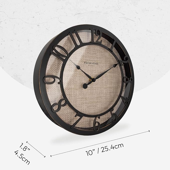 Presentime & Co 10" Farmhouse Series Wall Clock, Cottage Style, Faux Burlap - Image 7