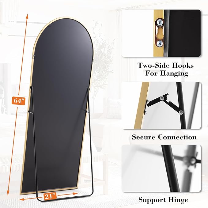 DUMOS 64"x21" Arched Full Length Floor Mirror, Full Body Mirror - Image 2