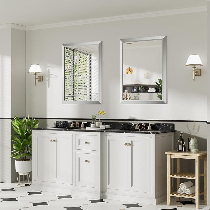 28x36 Inch Brushed Silver Bathroom Mirror - Image 4