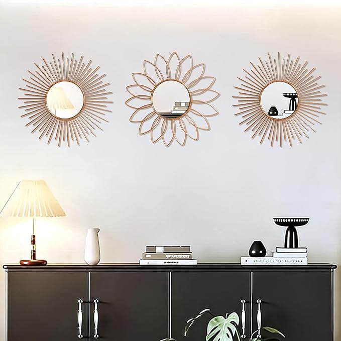 3 Pack Metal Mirrors for Wall Sunburst Wall Mirrors Home Décor Decorative - Image 4