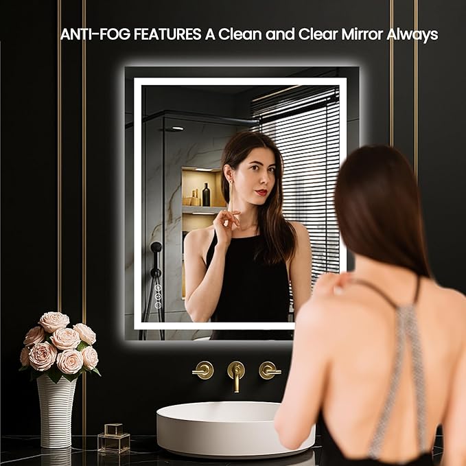 LOAAO 24"X28" LED Mirror for Bathroom, Lighted Bathroom Mirror - Image 2