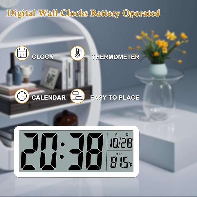 8.5" Modern Digital Wall Clock, Battery Operated, Simple LCD Display - Image 2