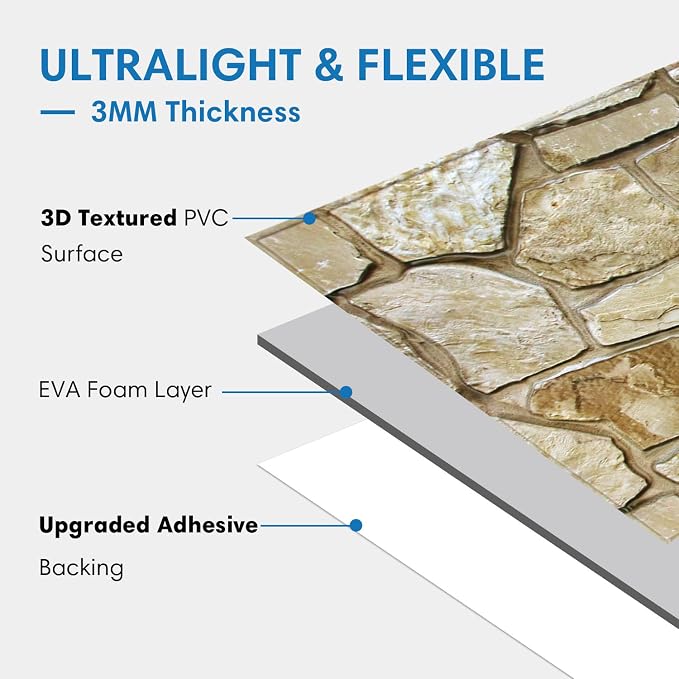COMSTICKC 3D Faux Stone Wall Panels Peel and Stick, DIY UrltraLight PVC Fake - Image 4
