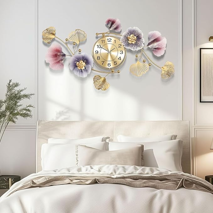 Wall Clocks for Living Room Decor, Large Wall Clock, 3D Creative Metal Ginkgo - Image 6