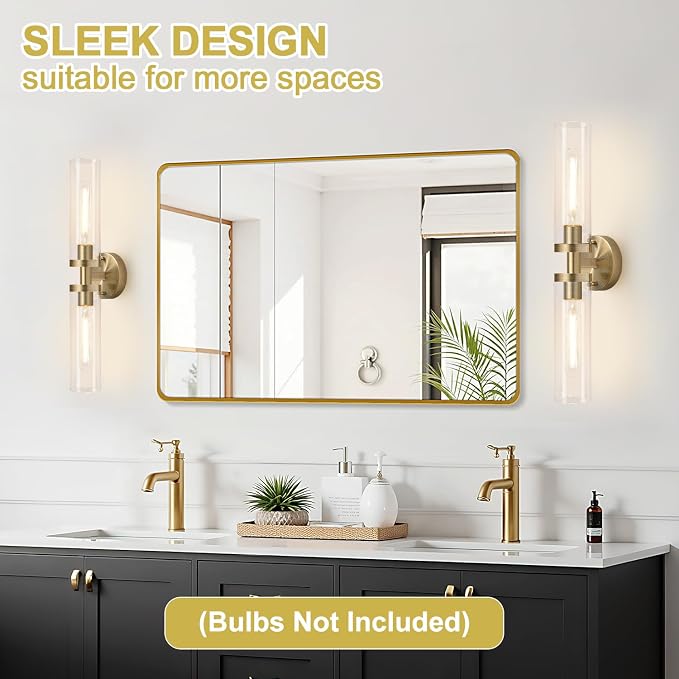 Wall Sconces Set of Two, Hardwired Brass Bathroom Sconces Wall Lighting - Image 6