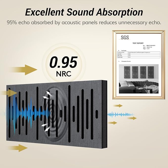 TONOR 4-Pack Acoustic Wood Wall Panels, 23.6” * 11.8” * 1.9” 3D Self-adhesive - Image 3