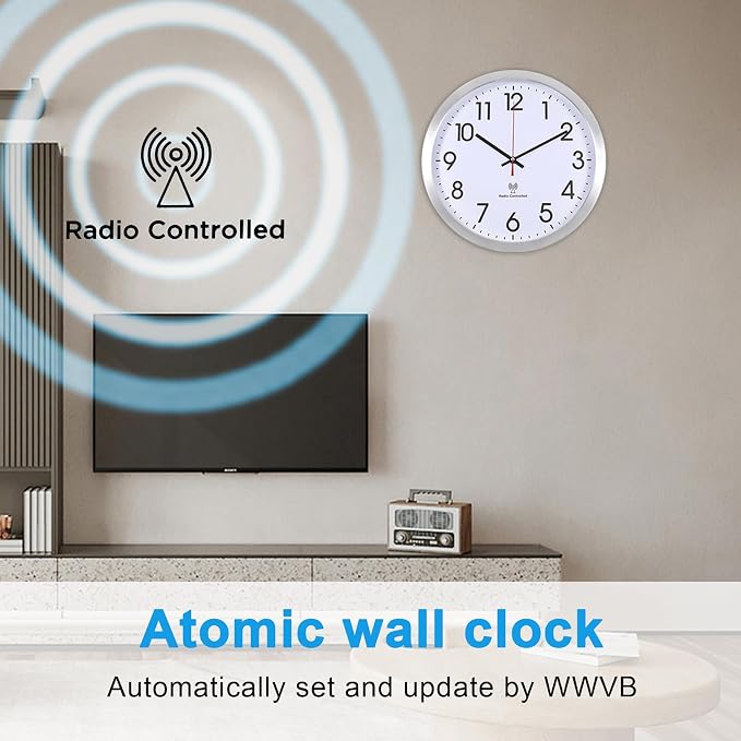 Atomic Analog Wall Clock, 14Inch Radio Controlled Sets Automatically Wall Clock - Image 2