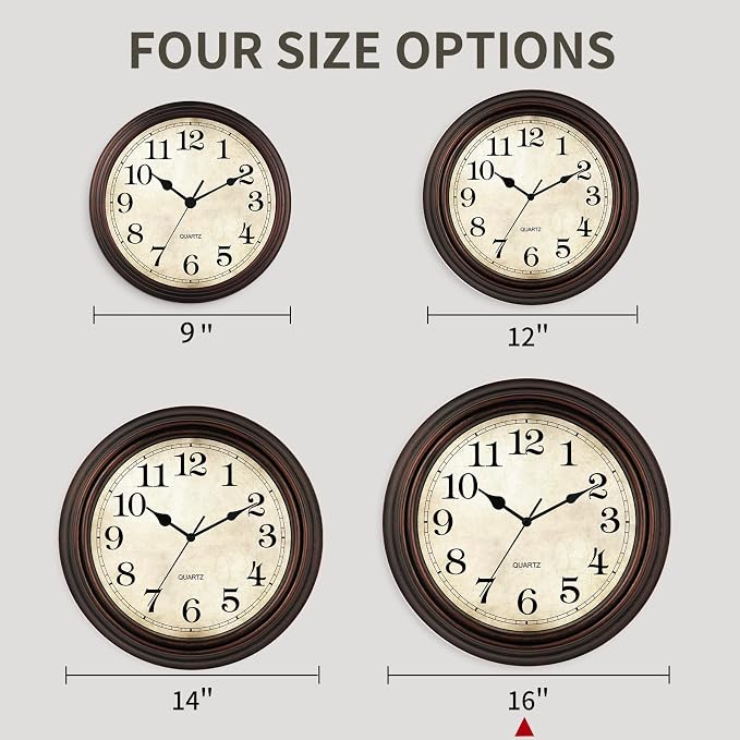 Wall Clock, Bronze Silent Non Ticking Classic Battery Operated Clocks, - Image 2