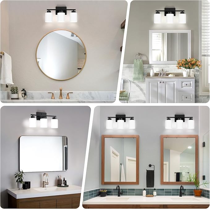 FonmYim Black Bathroom Light Fixtures, 3-Light Modern Vanity Light Over Mirror - Image 3