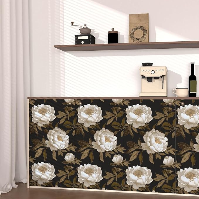 Laatse Peony Floral Wallpaper Peel and Stick Gold Leaf Contact Paper Modern - Image 2