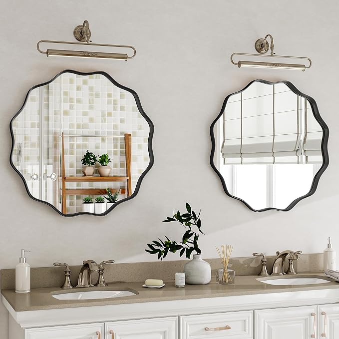 Round Wavy Mirror, 20 Inch Metal Frame Circle Mirror, Round Wall Mounted - Image 2