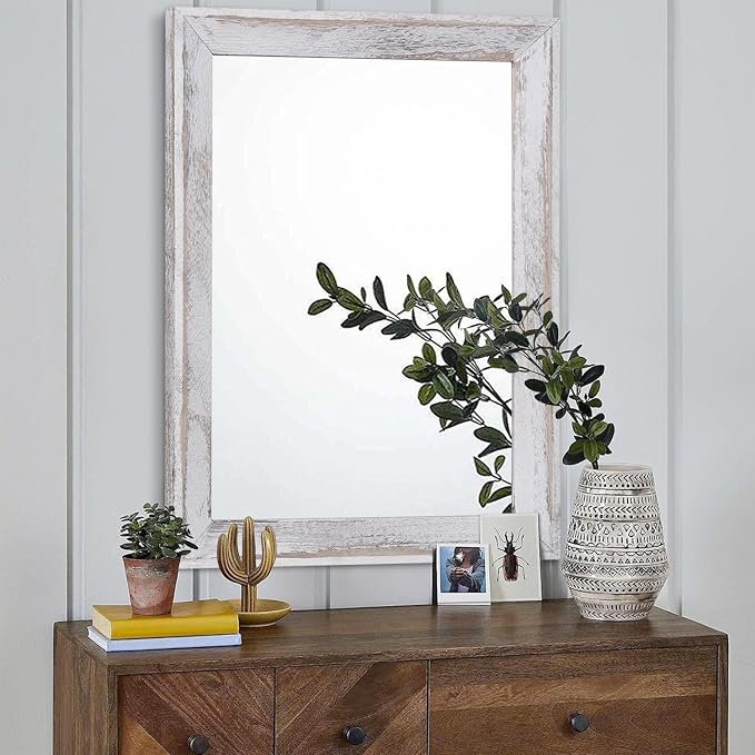AAZZKANG Mirrors for Wall Rustic Wood Framed Hanging Mirror 26"x18" Decorative - Image 3