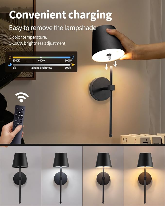 KDG Cordless Wall Sconces Set of 2, Wireless 5200mAh Rechargeable Battery LED - Image 4
