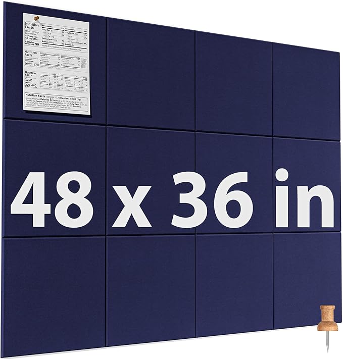 MaxGear Large Cork Board for Wall 48" x 36" Dark Blue Bulletin Board, 12 Pack by MaxGear