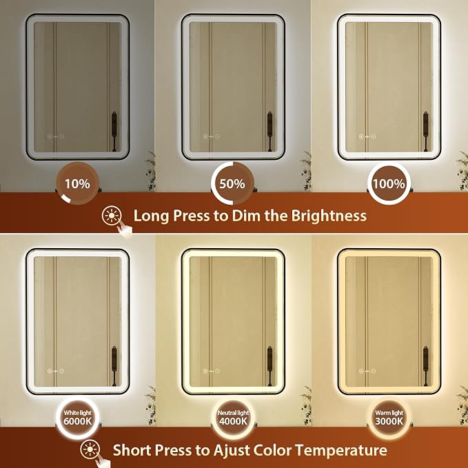 24x32 Inch Black Framed LED Bathroom Mirror - Image 3
