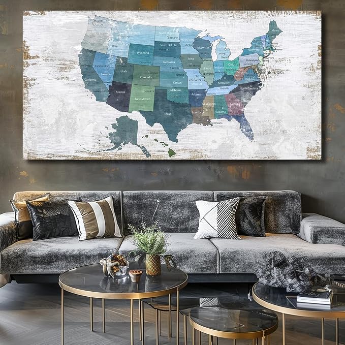 Wall Decor Map Canvas Wall Art for Wall Decoration Wood Background USA Canvas - Image 6