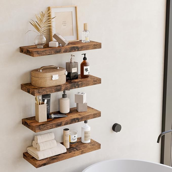 Fixwal Wood Floating Shelves, Wall Shelves Set of 4, Shelves - Image 5