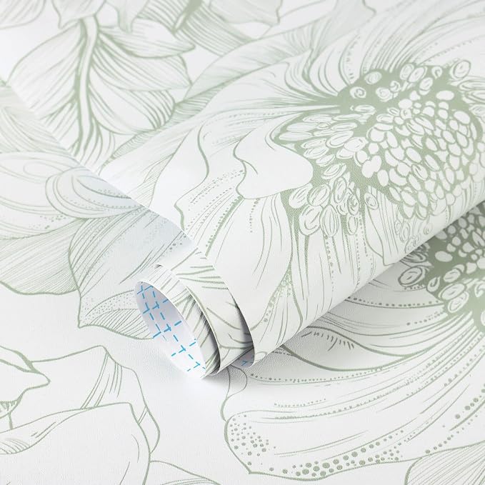 Ismoon Large Floral Peel and Stick Wallpaper Boho White and Green Contact Paper - Image 7