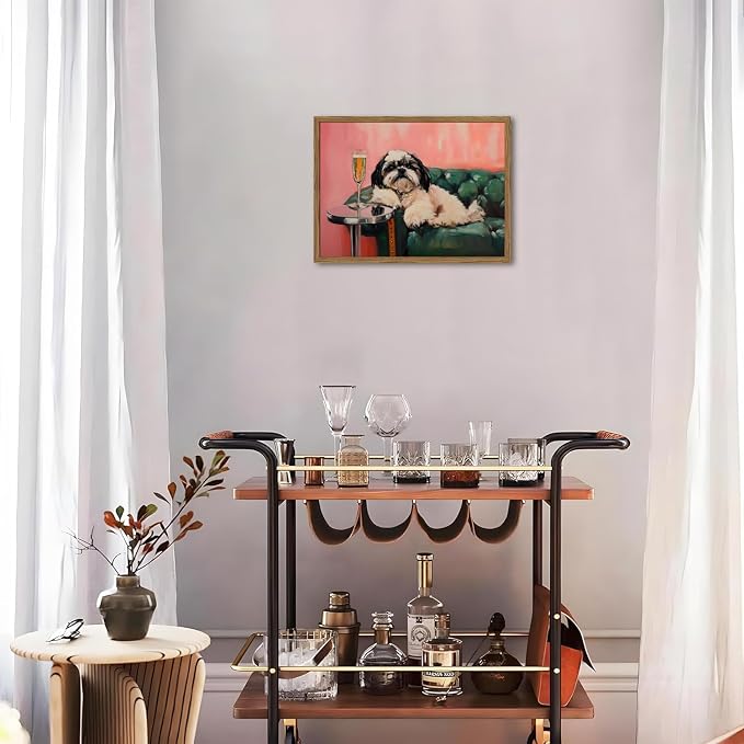 Funny Dog Wall Art, Cute Animal On Couch Bar Cart Pictures Wall Decor Paintings - Image 4
