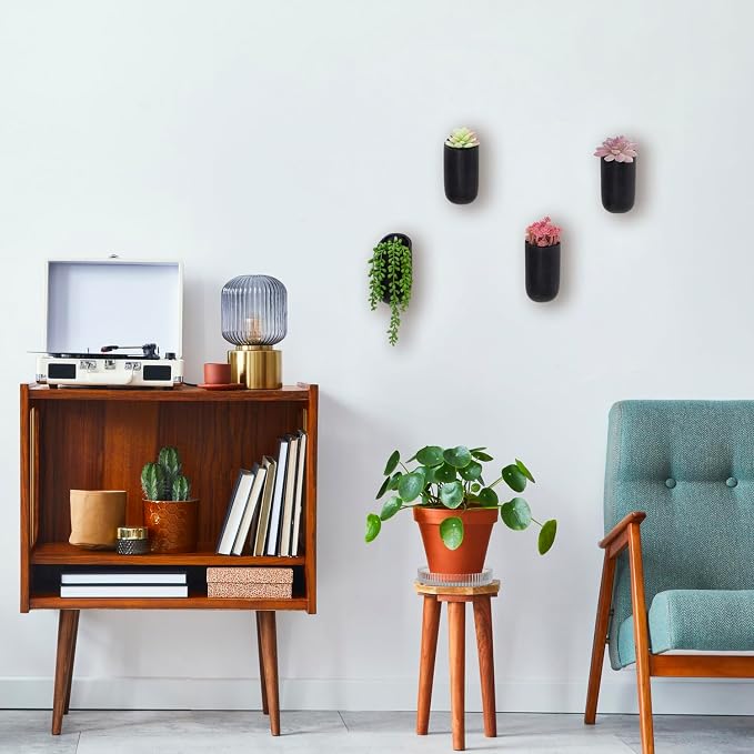 MyGift Set of 4 Mini Matte Black Ceramic Indoor Wall Planter, 6 Inch - Image 3