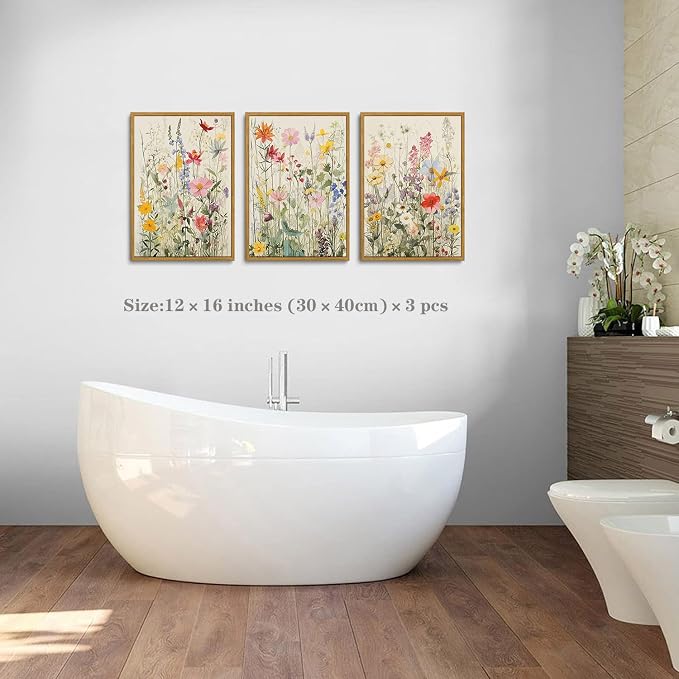 KISSFOX 3 Piece Watercolor Wildflower Botanical Framed Wall Art Colorful Floral - Image 6