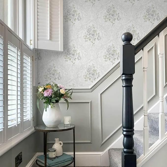 Ismoon Vintage Peel and Stick Wallpaper Floral Contact Paper Boho White and - Image 8