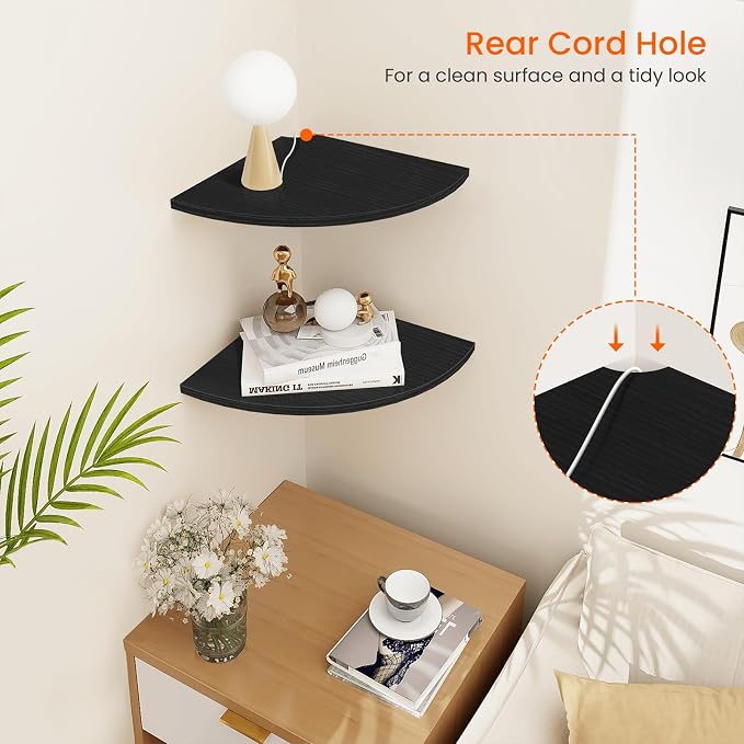Homode Corner Floating Shelves, 2 Tier Curved Corner Hanging Shelving - Image 4