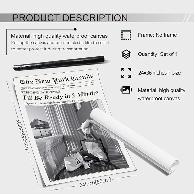 Vintage Newspaper Wall Art Trendy Black and White Aesthetic Posters Funny I'll - Image 2
