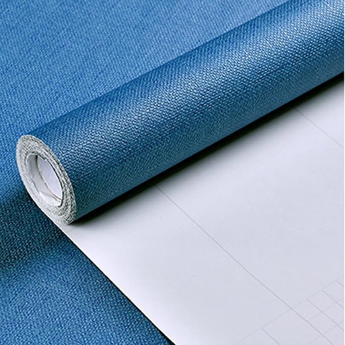 Yancorp 24"x197" Textured Fabric Navy Blue Faux Grasscloth Peel and Stick - Image 5