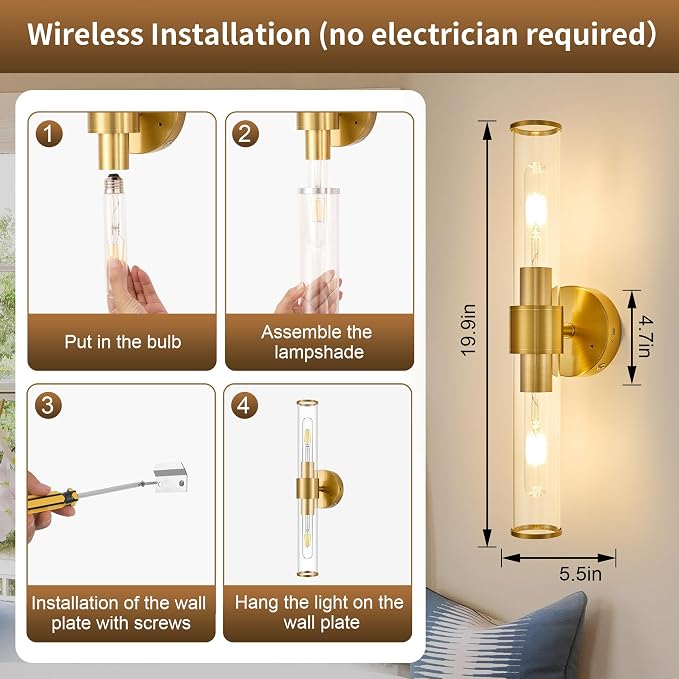 Morauroral Gold Battery Operated Wall Sconces Set of 2, Rechargeable Wall Lights - Image 4