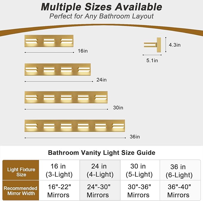 IZORRO LED Modern Bathroom Lights Fixtures, Brushed Glod Acrylic Wall Lighting - Image 3