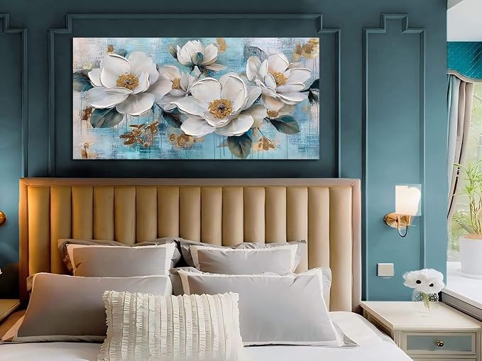 Ardemy Flower Wall Art for Living Room White Floral Canvas Art Wall Decor - Image 4