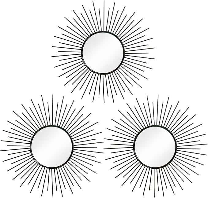 3 Pack Metal Mirrors for Wall Sunburst Wall Mirrors Home Décor Decorative by Uaussi