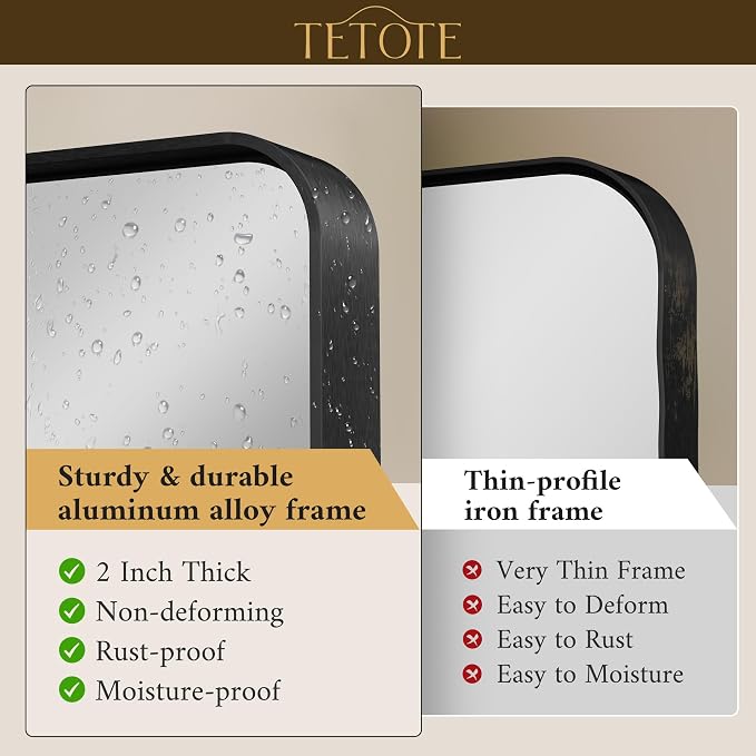 TETOTE 60 x 40 Inch Black Frame Mirror, Bathroom Vanity Mirror - Image 2