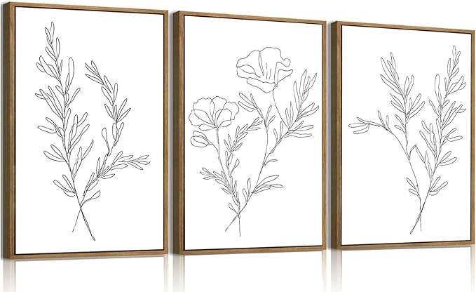 KISSFOX 3 Piece Framed Wall Art Botanical Wall Decor Floral Pictures Wildflower by KISSFOX