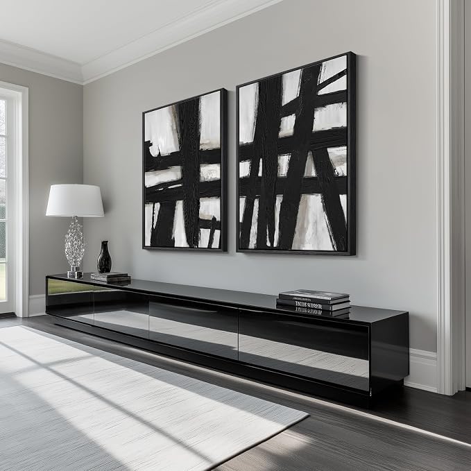 Large Framed Black and White Abstract Wall Art - Image 2