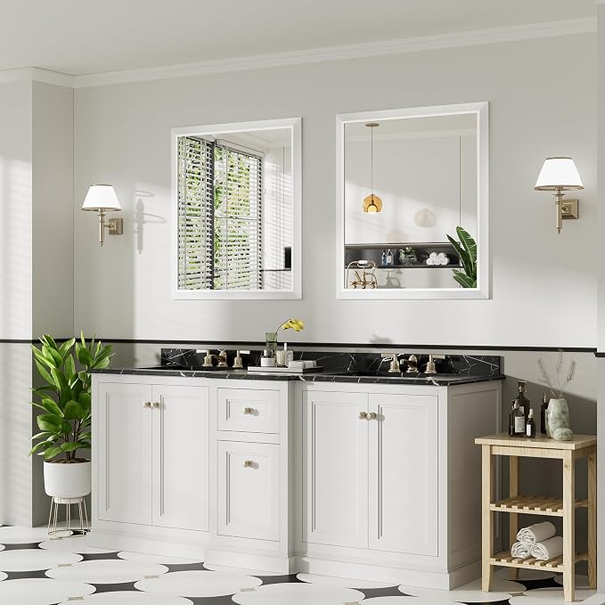 36x32 Inch White Bathroom Mirror - Image 4