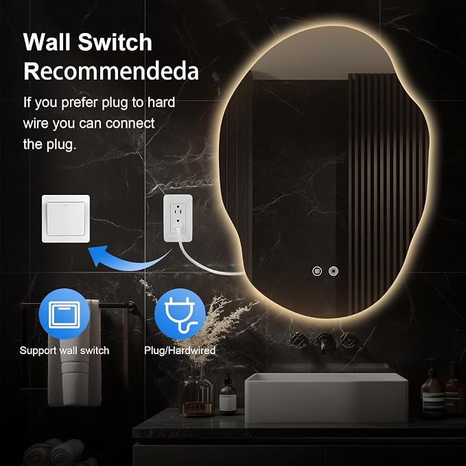 LED Bathroom Mirror with Lights, 25x35 in Asymmetrical Led Bathroom Mirror - Image 5