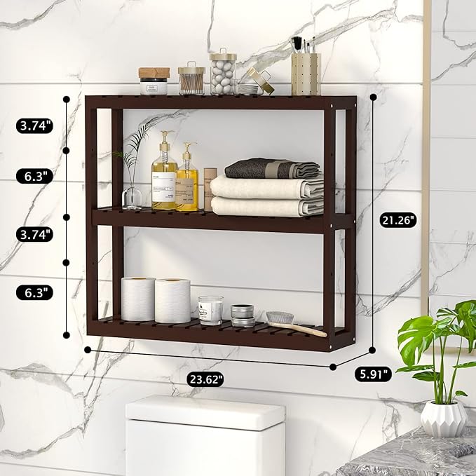Domax Bamboo Bathroom Shelf 3-Tier Wall Mount Storage Rack Multifunctional - Image 3