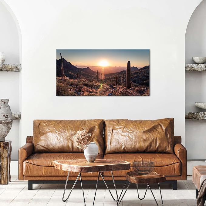 Sunset Sonoran Desert Wall Art Cactus Decor Arizona Mountain Wall Art Pictures - Image 2