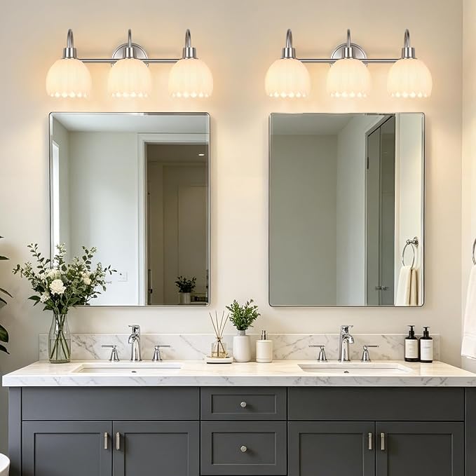 Bathroom Light Fixtures, 3-Light Brushed Nickel Bathroom Vanity Light Over - Image 8