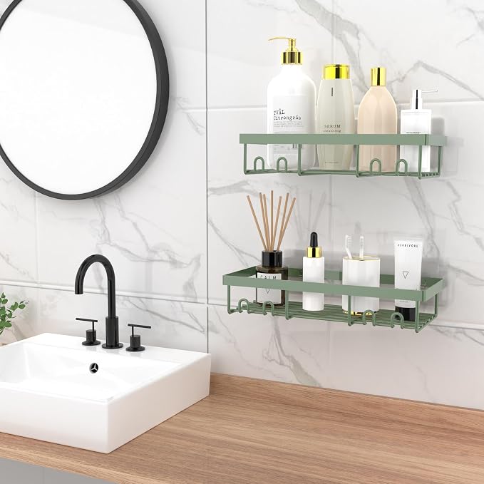 Moforoco Shower Caddy Shelf Organizer Rack, Self Adhesive Black Bathroom - Image 2