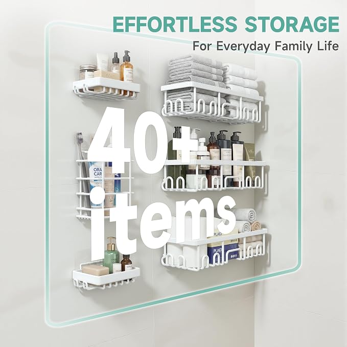 Veken 6-Pack Rustproof&Waterproof Shower Caddy, Adhesive Shelves Rack - Image 5