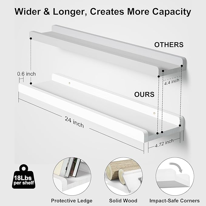 Love-KANKEI Floating Shelves Wall Mounted Set of 2, 24 Inch Wood Storage Wall - Image 3